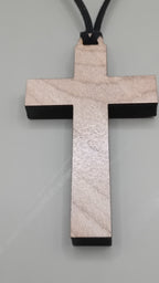 Plain beech wood cross pendant detail