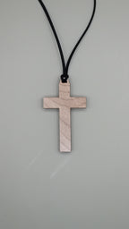 Plain beech wood cross pendant on black faux suede cord