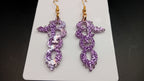 Purple sparkle BOO Halloween earrings with bat and pumpkin details