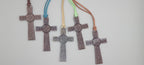 Rustic engraved wooden Celtic cross pendants with assorted faux suede cords
