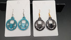 Turquoise and black sparkle spider earrings handmade by Fly Design